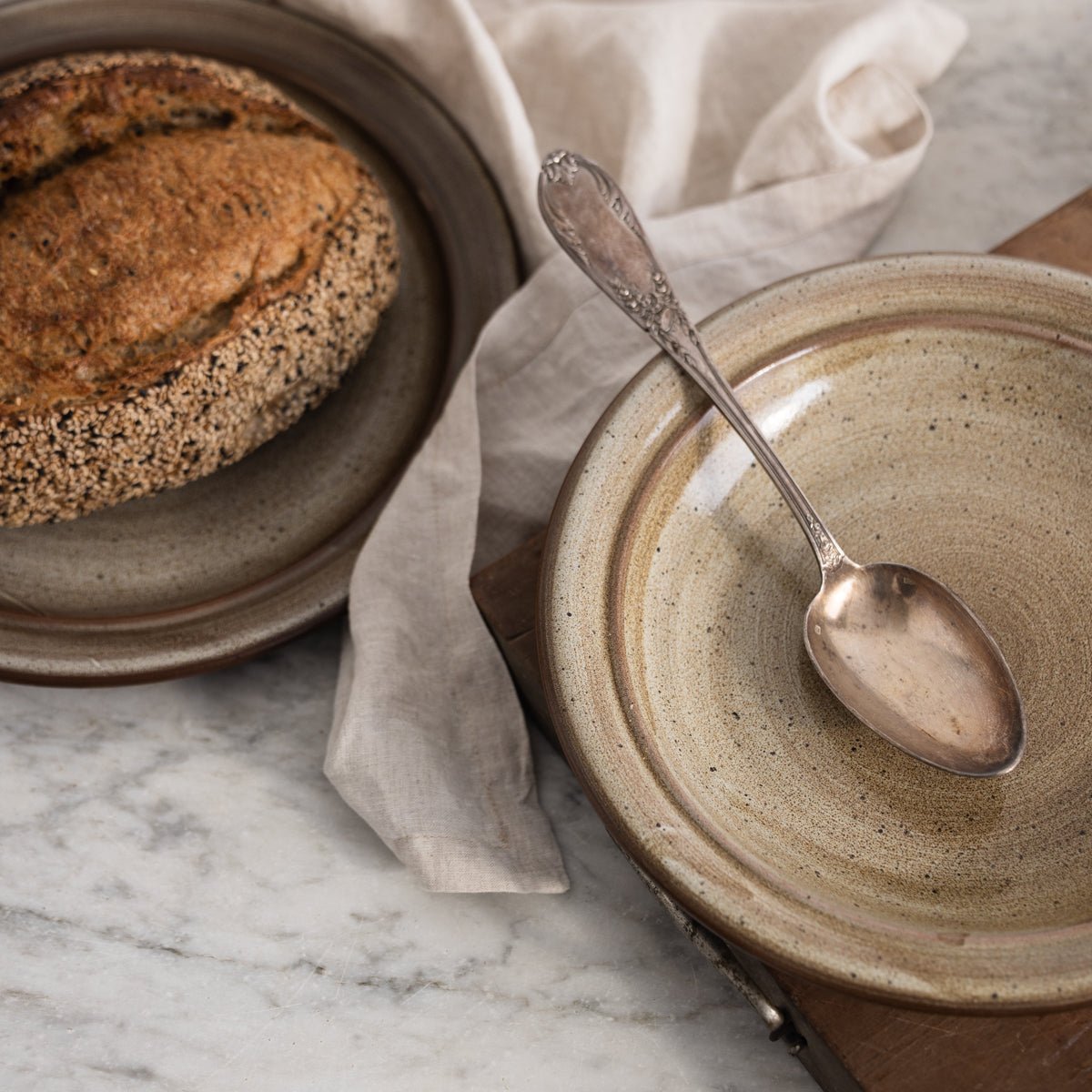 Niderviller Tolède Stoneware Platter, Serving Bowl and Silver Spoon - elsie green - the french kitchen