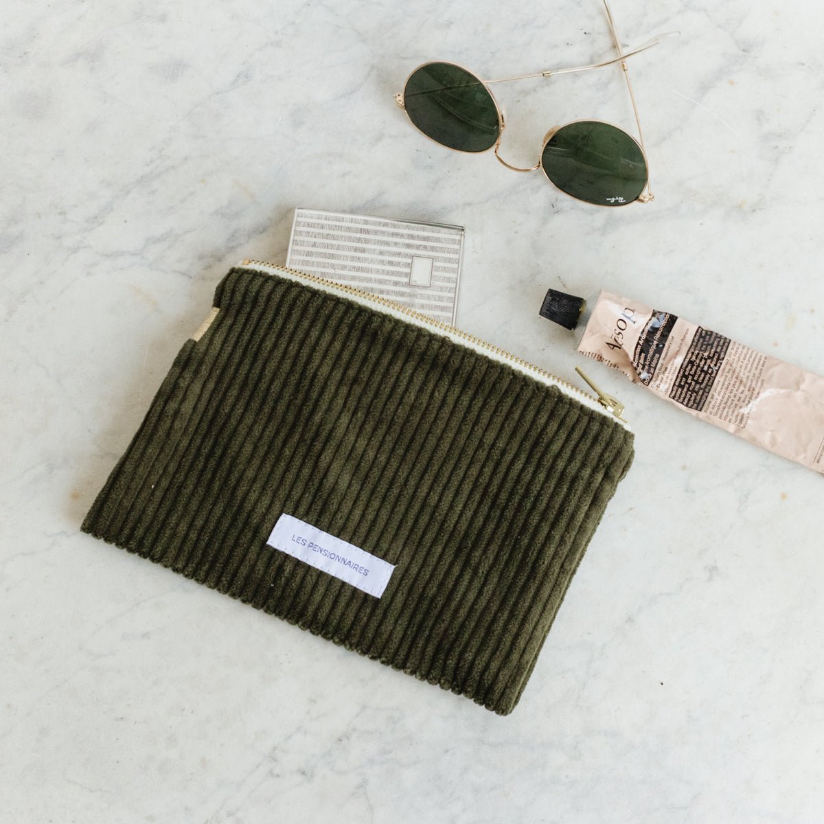 Organic Cotton Velvet Pouch - elsie green - textiles
