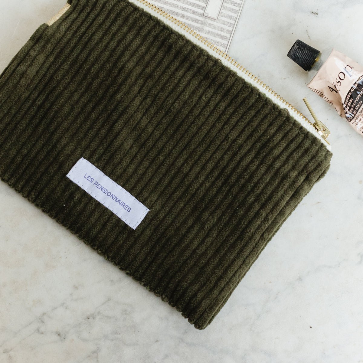 Organic Cotton Velvet Pouch - elsie green - textiles