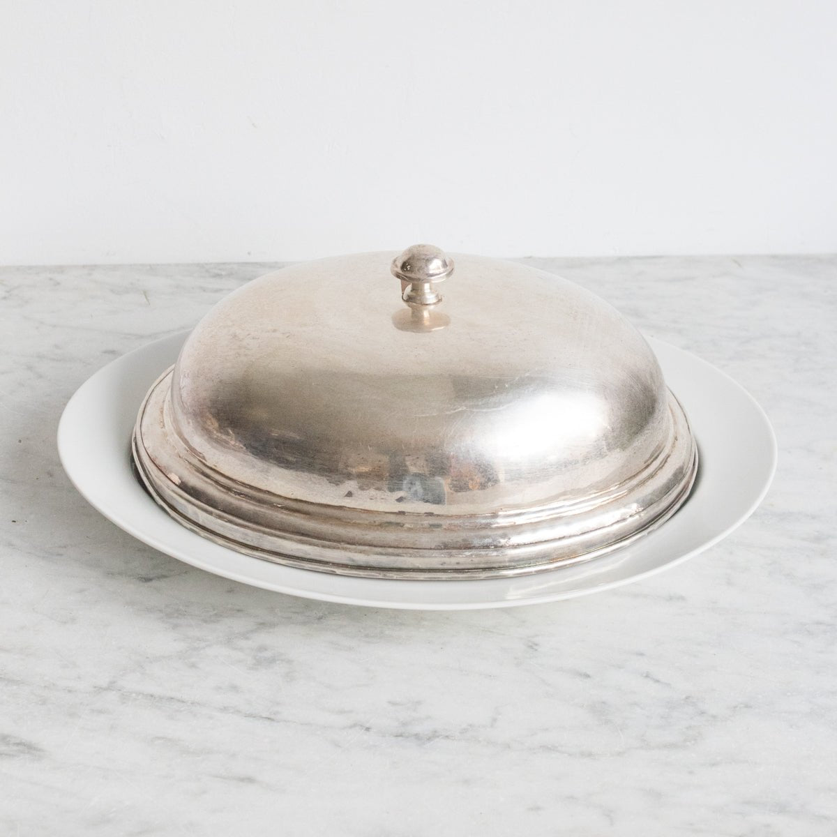Oval Hotel Silver Dome And Porcelain Platter - elsie green - The French Kitchen