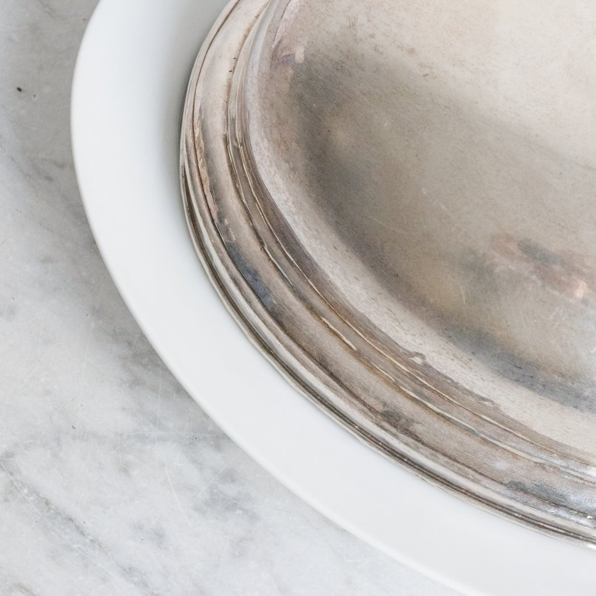 Oval Hotel Silver Dome And Porcelain Platter - elsie green - The French Kitchen