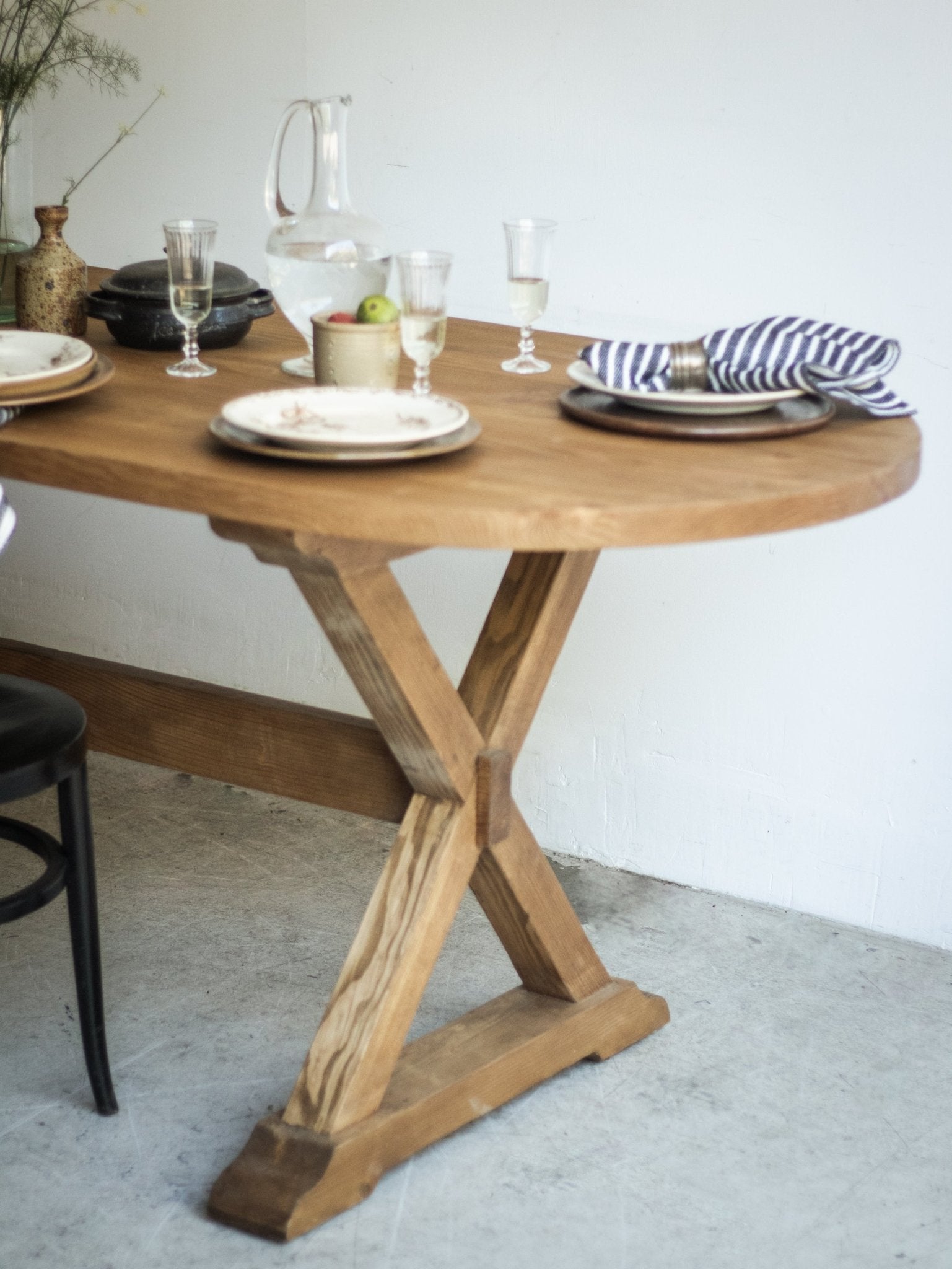 Oval Reclaimed Wood Trestle Table - elsie green - Custom Furniture