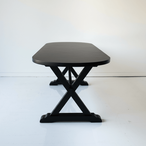 Oval Reclaimed Wood Trestle Table Custom Furniture elsie green