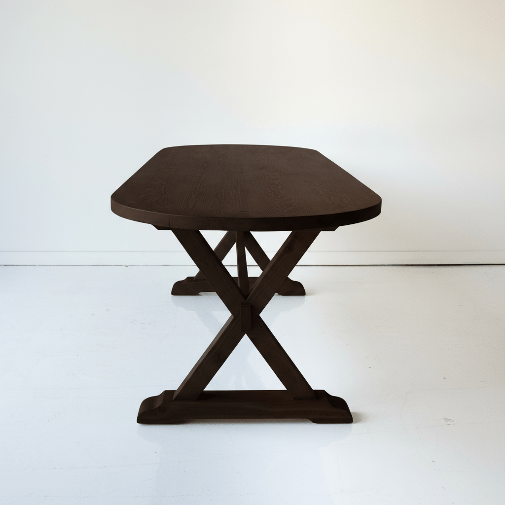 Oval Reclaimed Wood Trestle Table - elsie green - Custom Furniture
