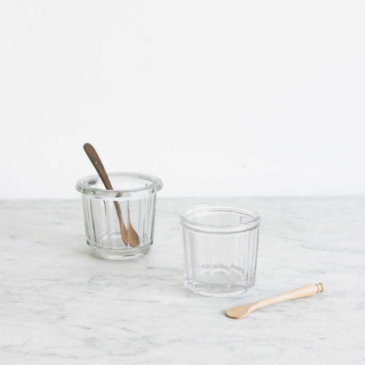 Pair of Antique Jam Jars with Wood Utensils - elsie green - The French Kitchen