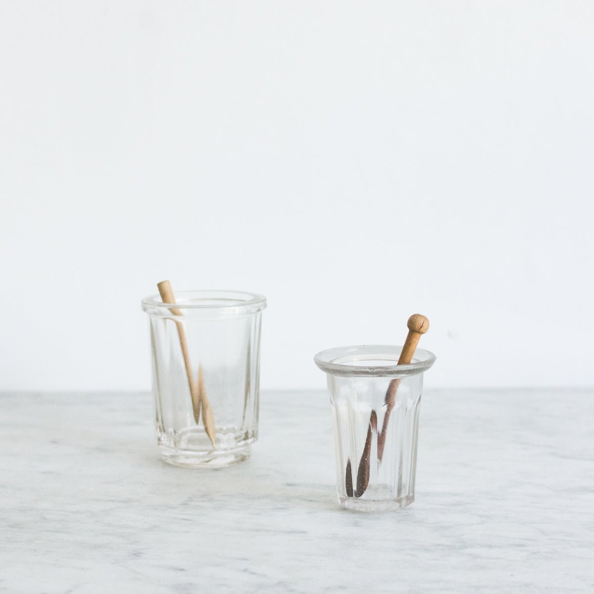 Pair of Antique Jam Jars with Wood Utensils - elsie green - The French Kitchen