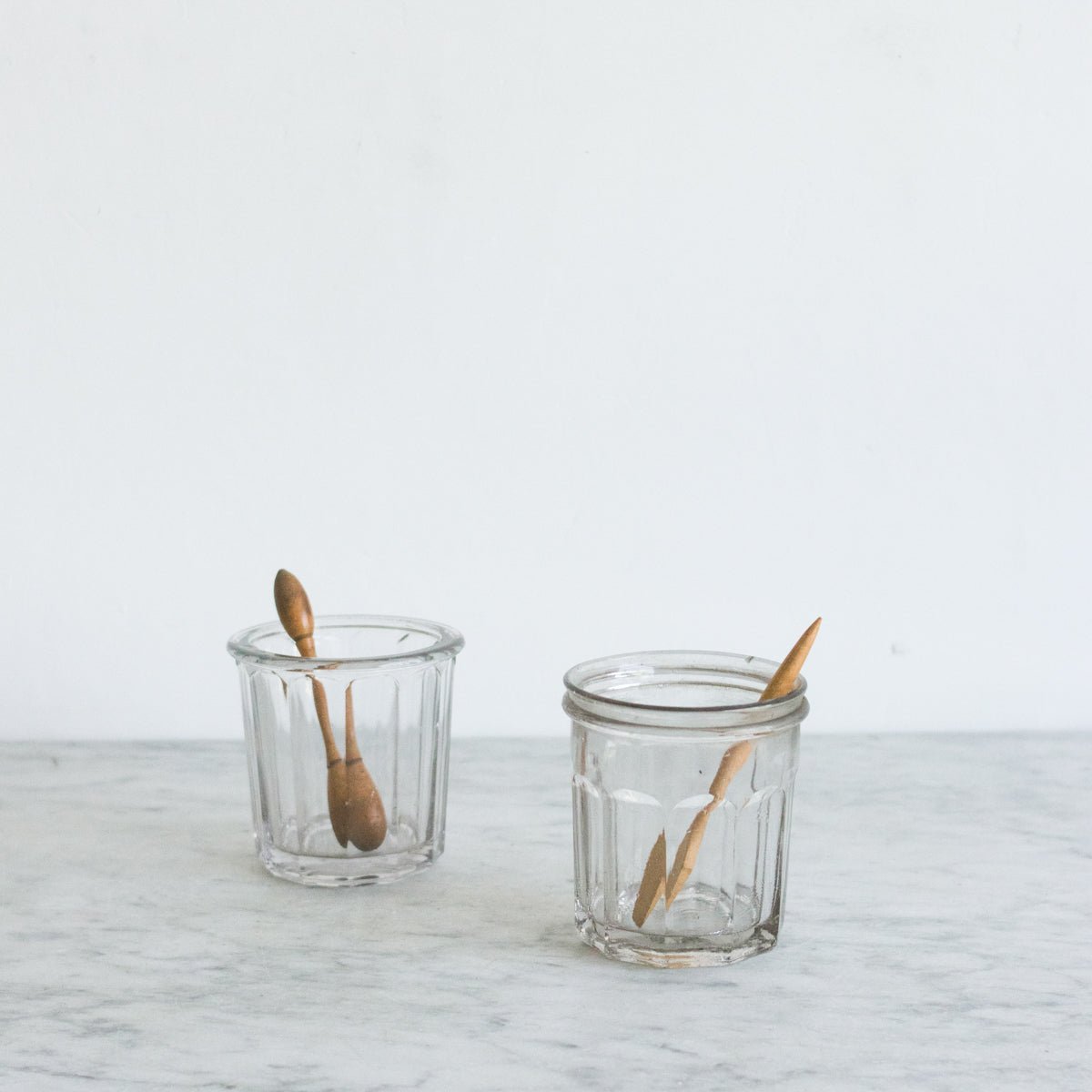 Pair of Antique Jam Jars with Wood Utensils - elsie green - The French Kitchen