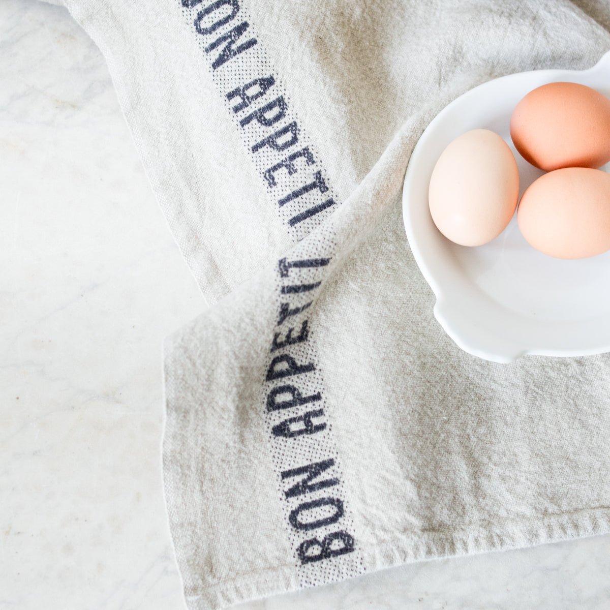 PAIR OF BON APPETIT KITCHEN TOWELS | LINEN & BLACK - elsie green - the french kitchen