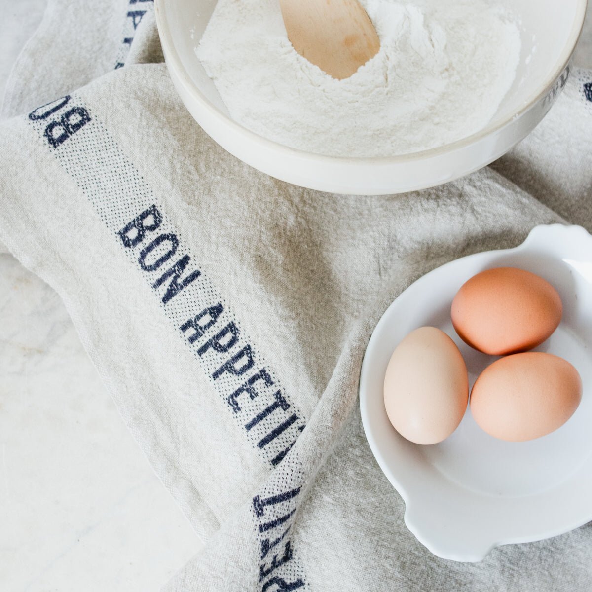 PAIR OF BON APPETIT KITCHEN TOWELS | LINEN & BLACK - elsie green - the french kitchen