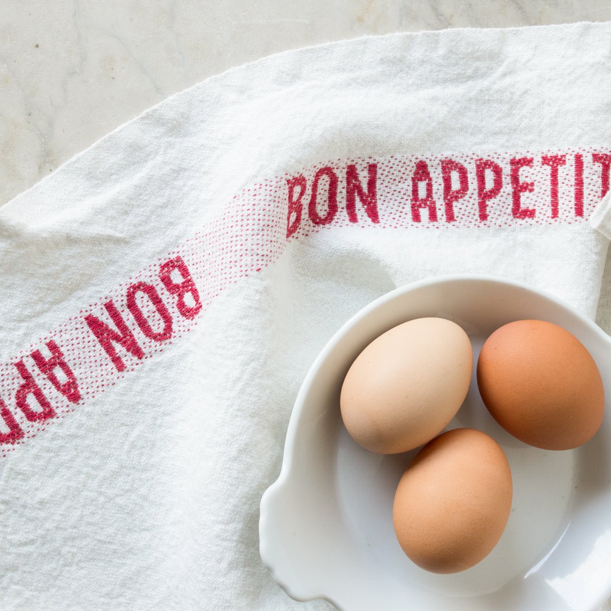 PAIR OF BON APPETIT KITCHEN TOWELS | WHITE & RED - elsie green - the french kitchen