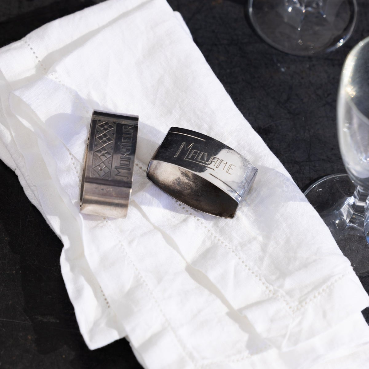 Pair of Engraved Napkin Rings | Madame & Monsieur - elsie green - the french kitchen