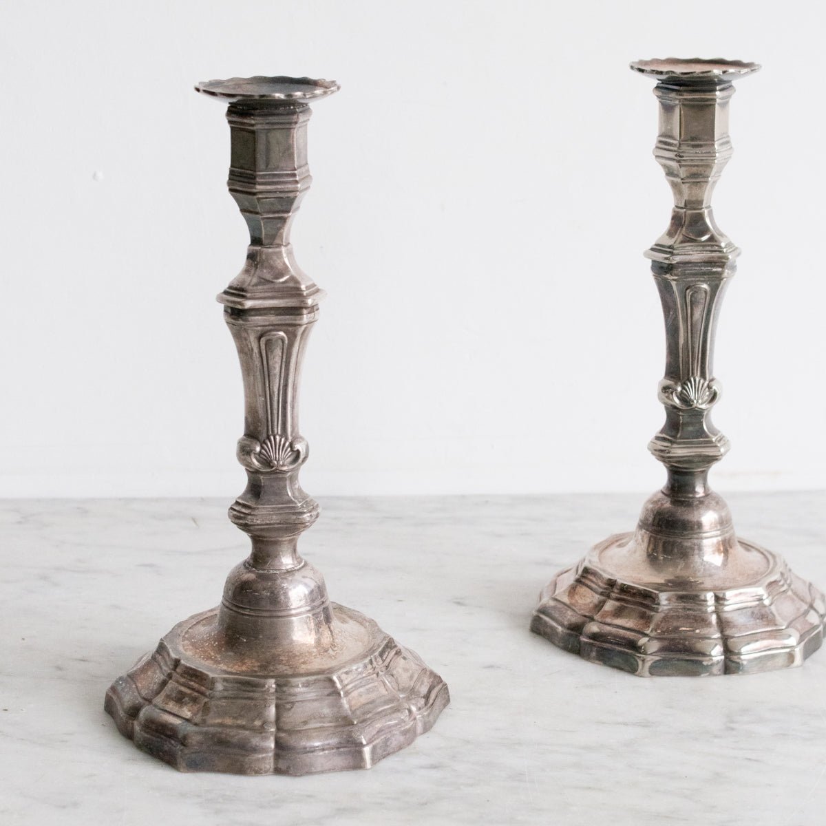 Pair of Hotel Silver Candlesticks - elsie green - decor