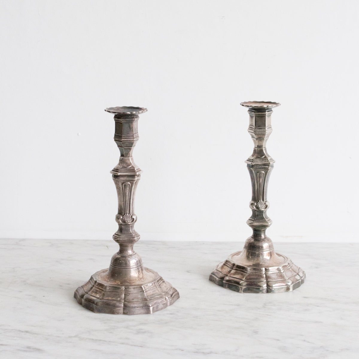Pair of Hotel Silver Candlesticks - elsie green - decor