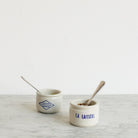 Pair Of Imprinted Yogurt Pots With Spoons - elsie green - The French Kitchen
