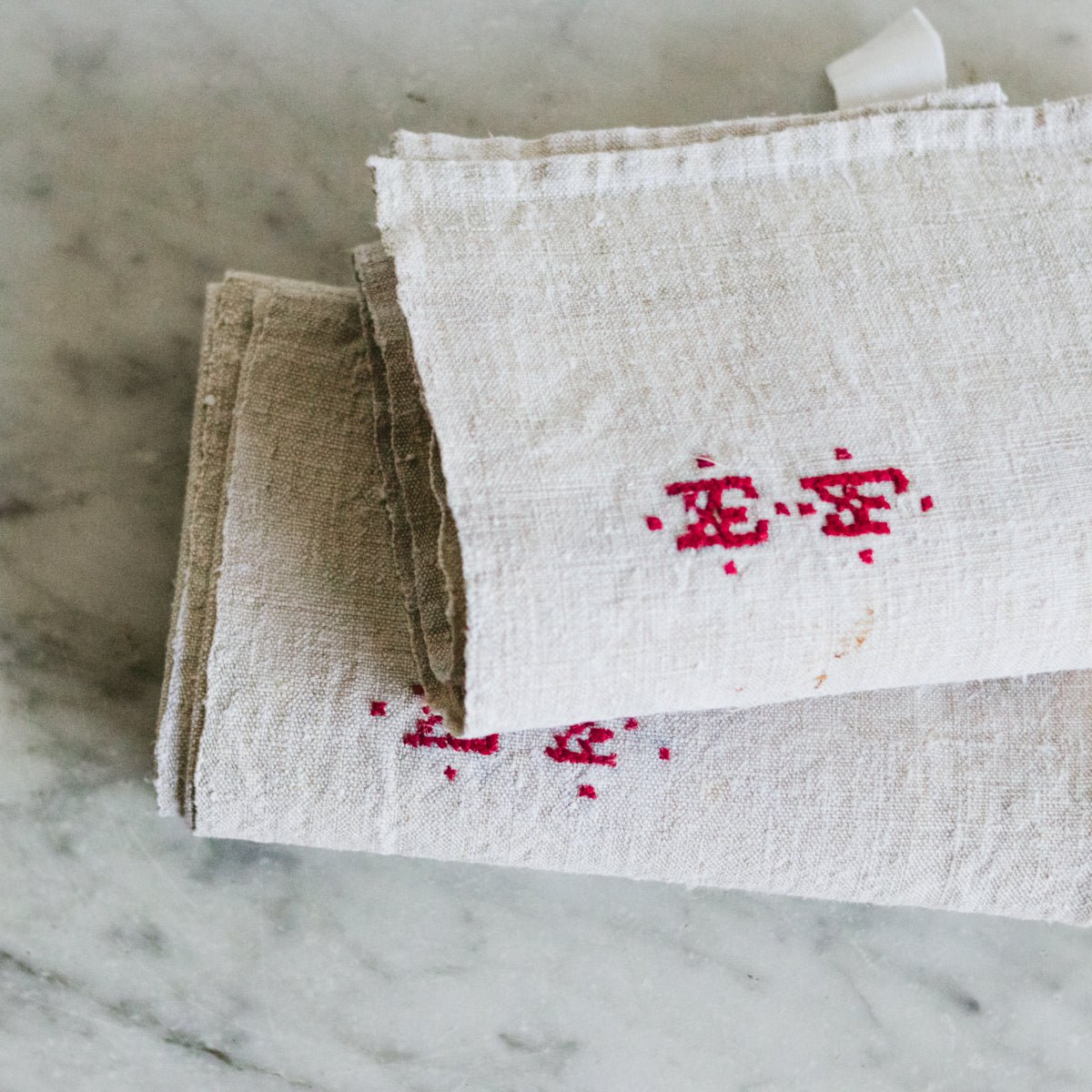 Pair of Monogrammed Linen Kitchen Towels - elsie green - textiles
