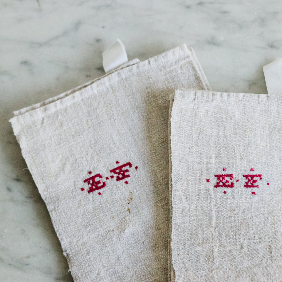 Pair of Monogrammed Linen Kitchen Towels - elsie green - textiles