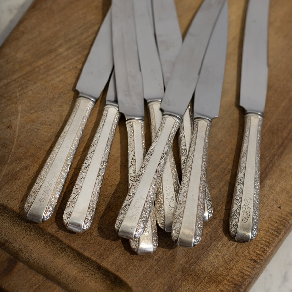 Pair of Monogrammed Sterling Dinner Knives | The Patrick Orbe Collection - elsie green - the french kitchen
