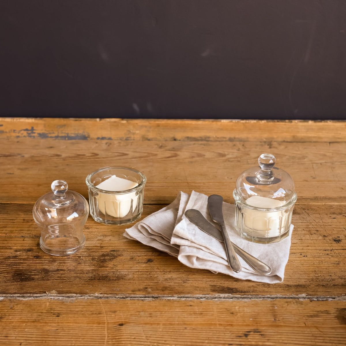 Pair of Petite Butter Keepers with Silver Spreaders - elsie green - the french kitchen