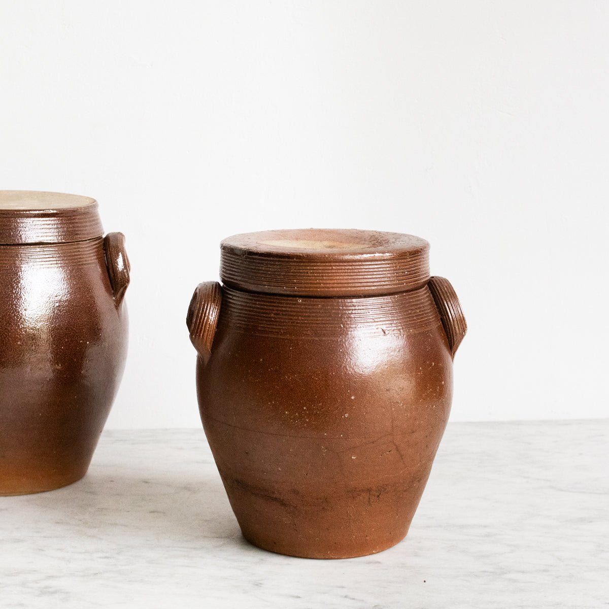 Pair Of Petite Stoneware Crocks | Brown - elsie green - The French Kitchen