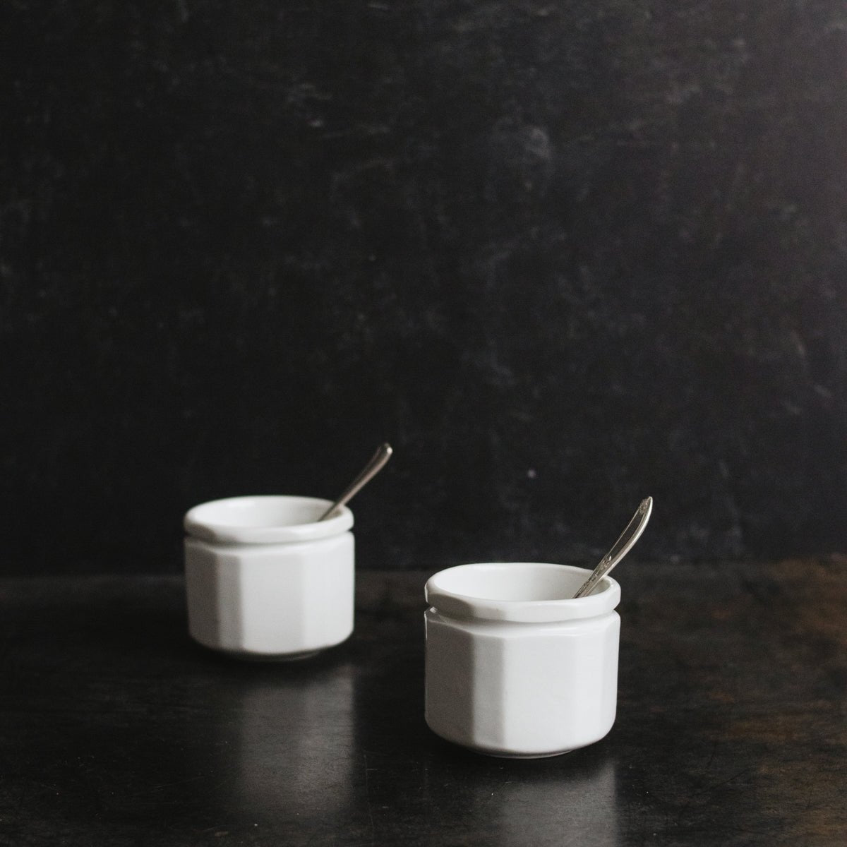 Pair of Porcelain Yogurt Pots with Demitasse Spoons - elsie green - the french kitchen