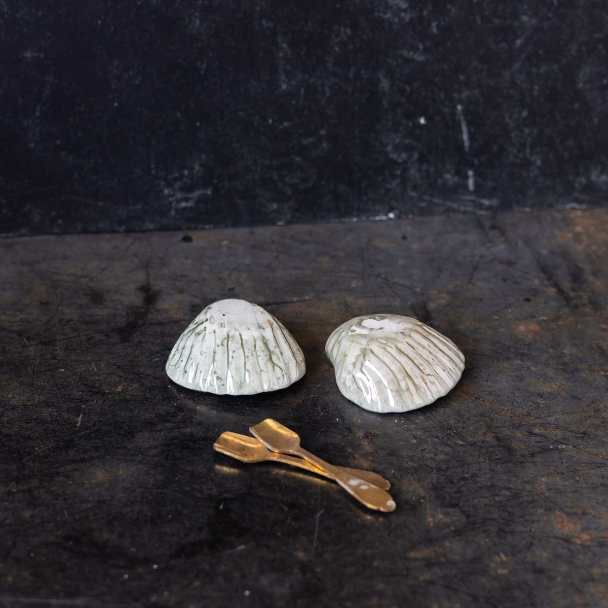 Pair of Shell Salt Cellars & Salt Spoons - elsie green - the french kitchen