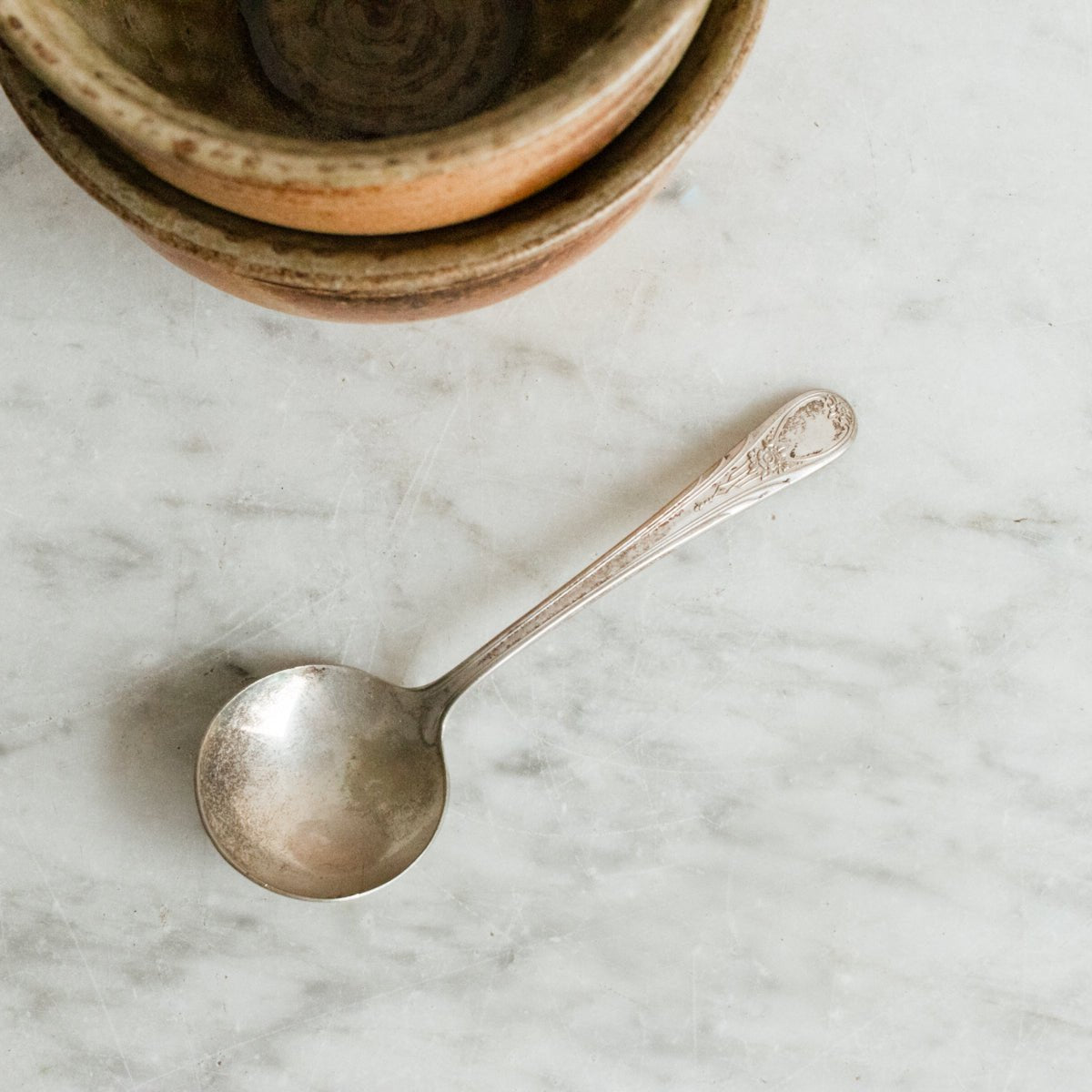Pair Of Stoneware Bowls With Silver Spoon - elsie green - The French Kitchen