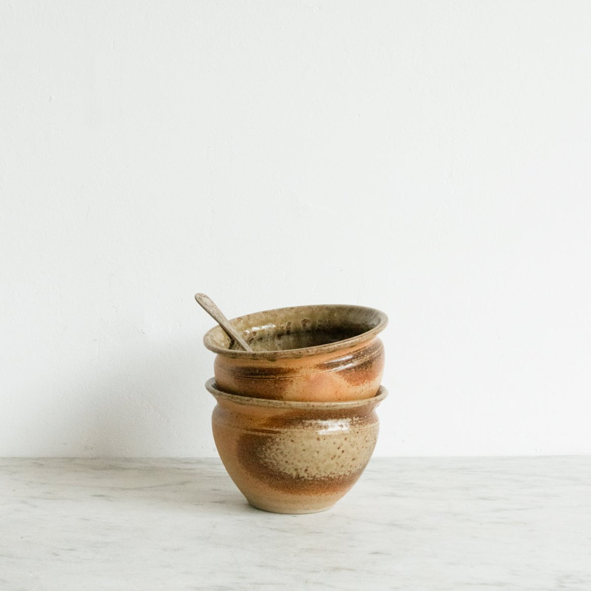 Pair Of Stoneware Bowls With Silver Spoon - elsie green - The French Kitchen