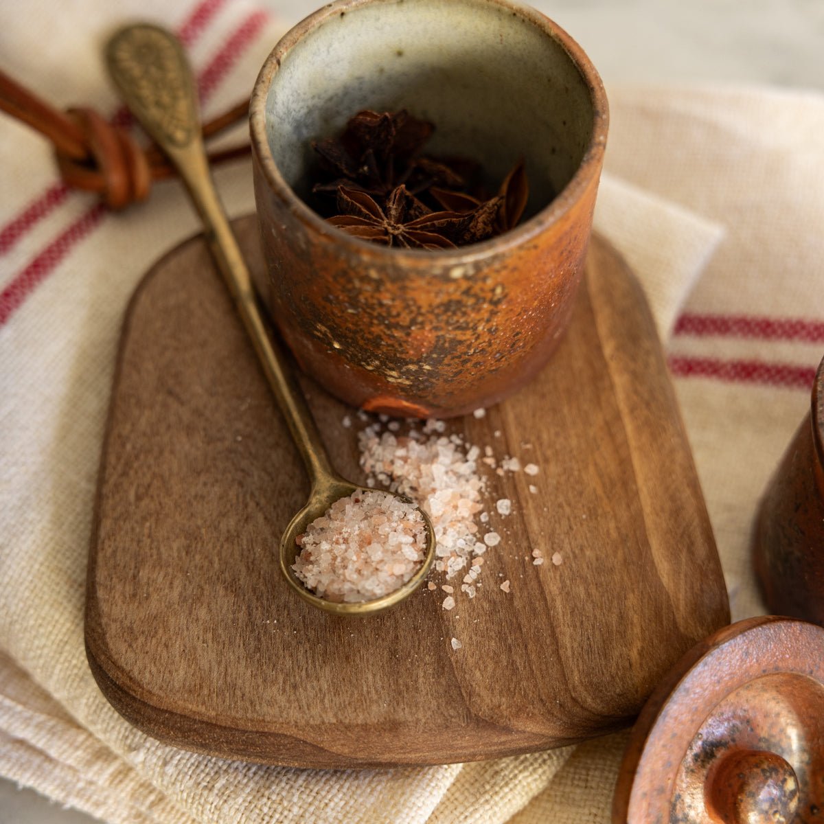 Pair of Stoneware Spice Pots with Cast Brass Spoon - elsie green - the french kitchen