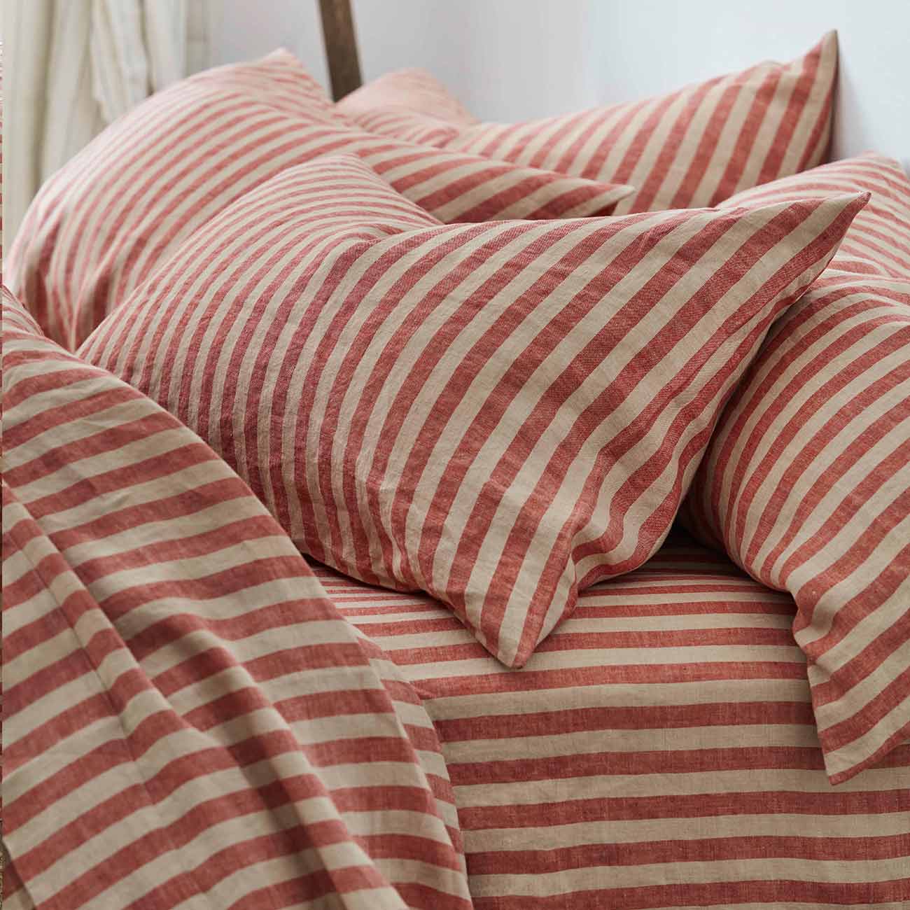 Pair of Striped Linen Cotton Pillowcases - elsie green - Textiles