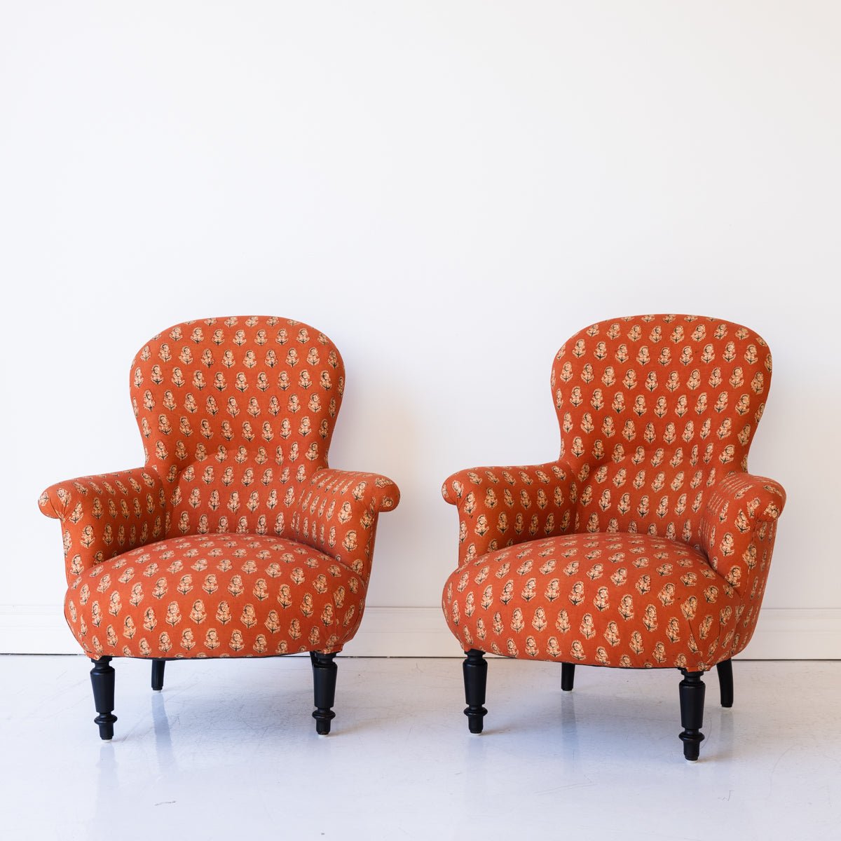 Pair of Vintage Block Print Arm Chairs | Bimala Saffron - elsie green - Furniture