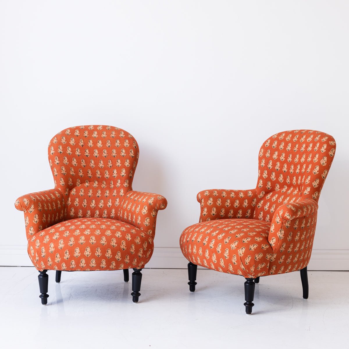 Pair of Vintage Block Print Arm Chairs | Bimala Saffron - elsie green - Furniture