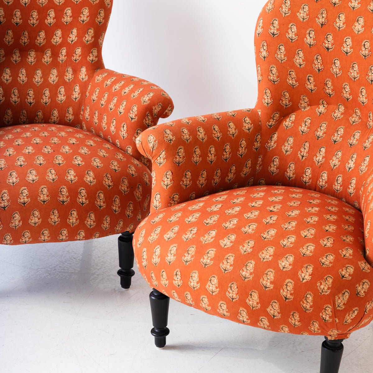 Pair of Vintage Block Print Arm Chairs | Bimala Saffron - elsie green - Furniture