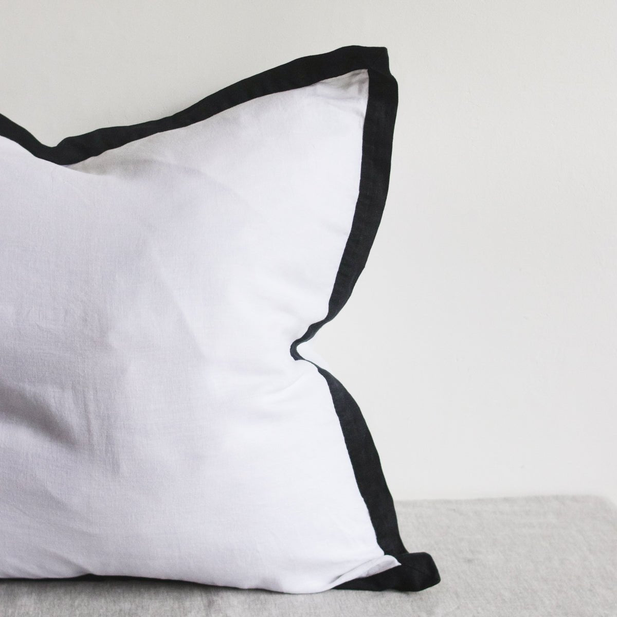 Pair of Washed Linen Euro Shams with Navy Flange - elsie green - Textiles