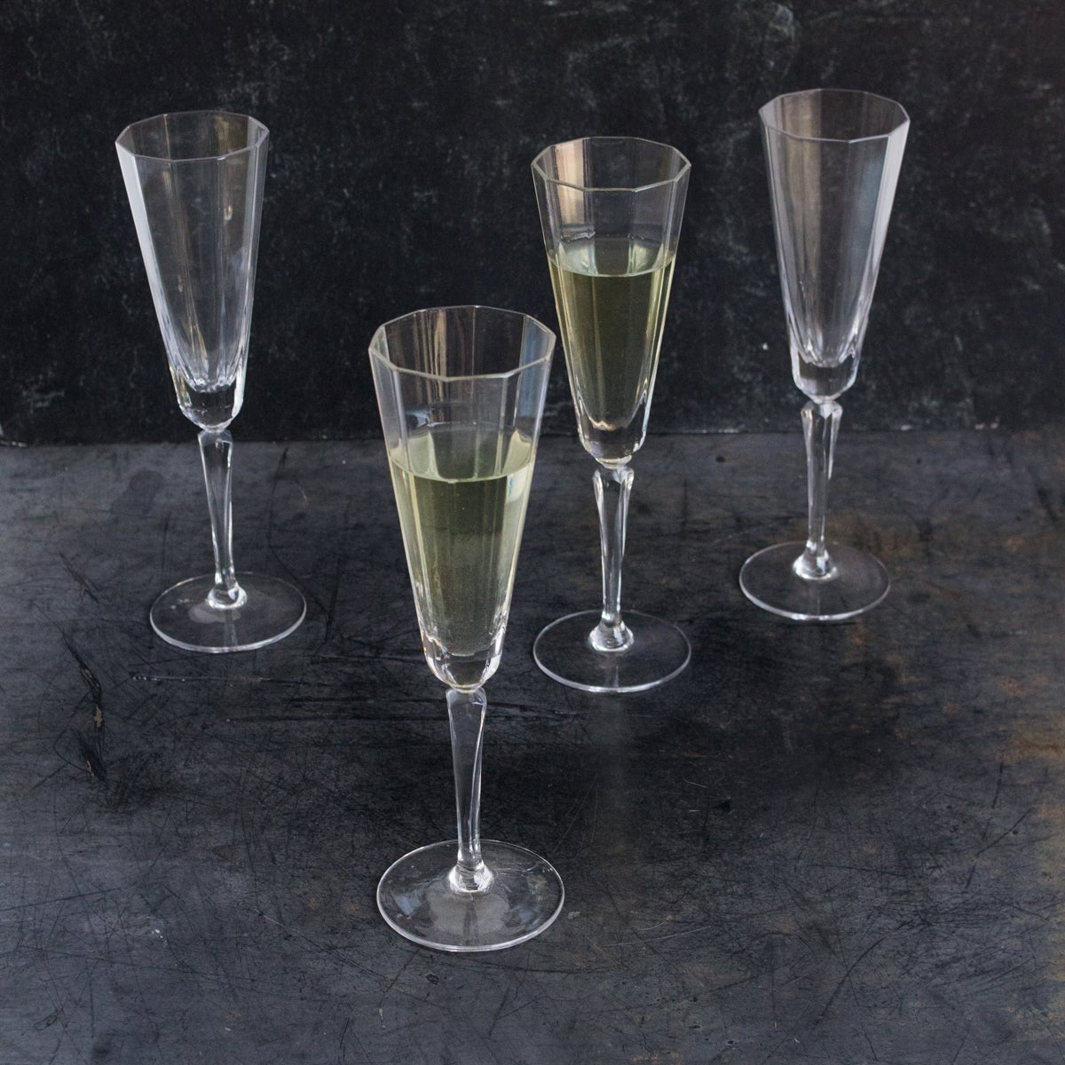 Paneled Crystal Champagne Flute Set Of 4 - elsie green - The French Kitchen