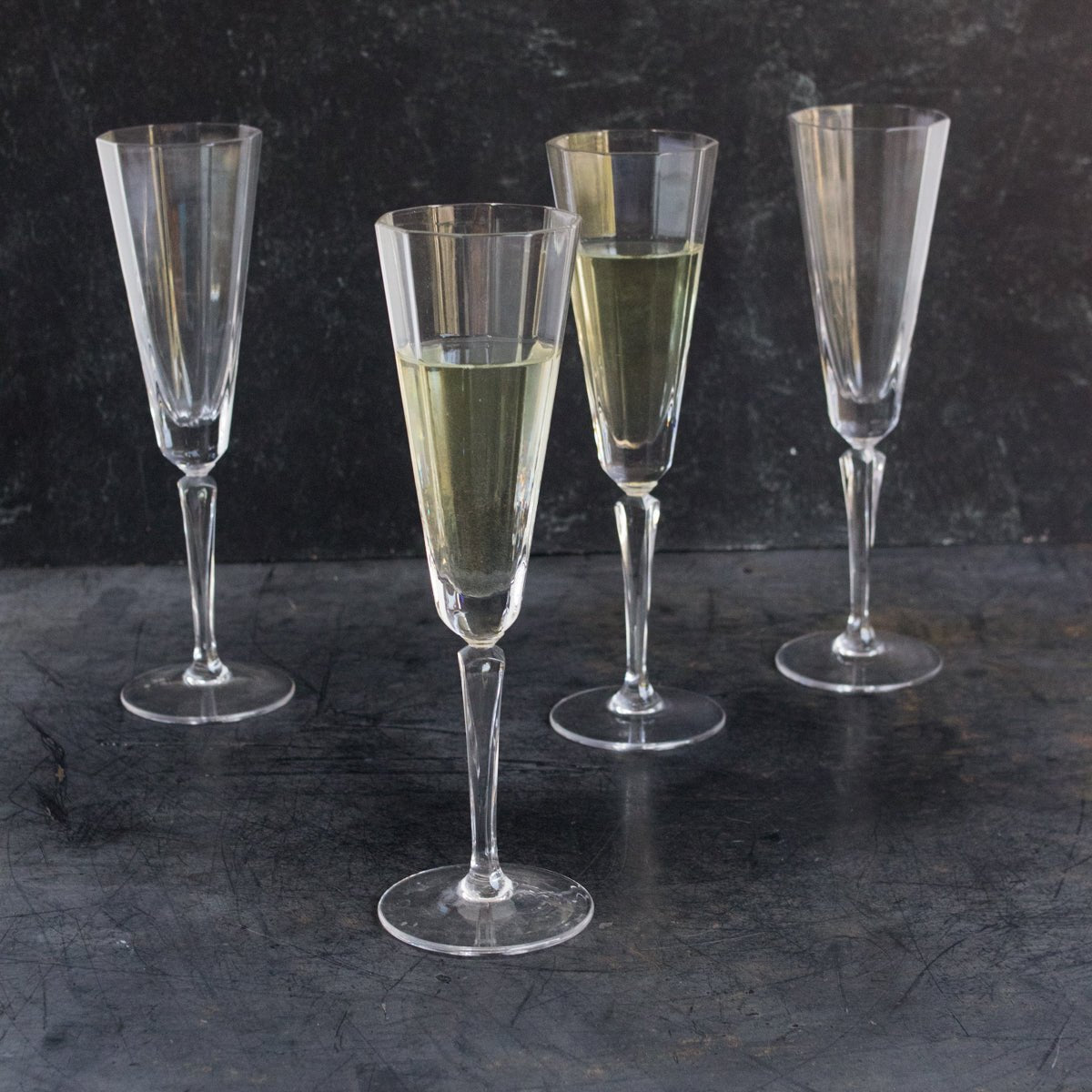 Paneled Crystal Champagne Flute Set Of 4 - elsie green - The French Kitchen