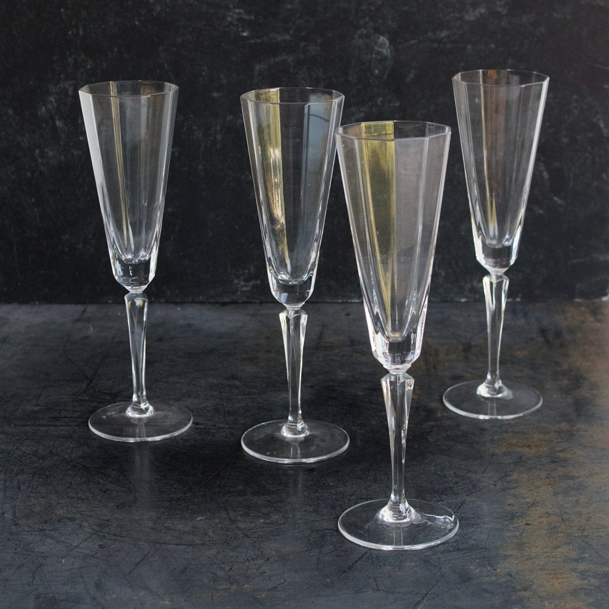 Paneled Crystal Champagne Flute Set Of 4 - elsie green - The French Kitchen