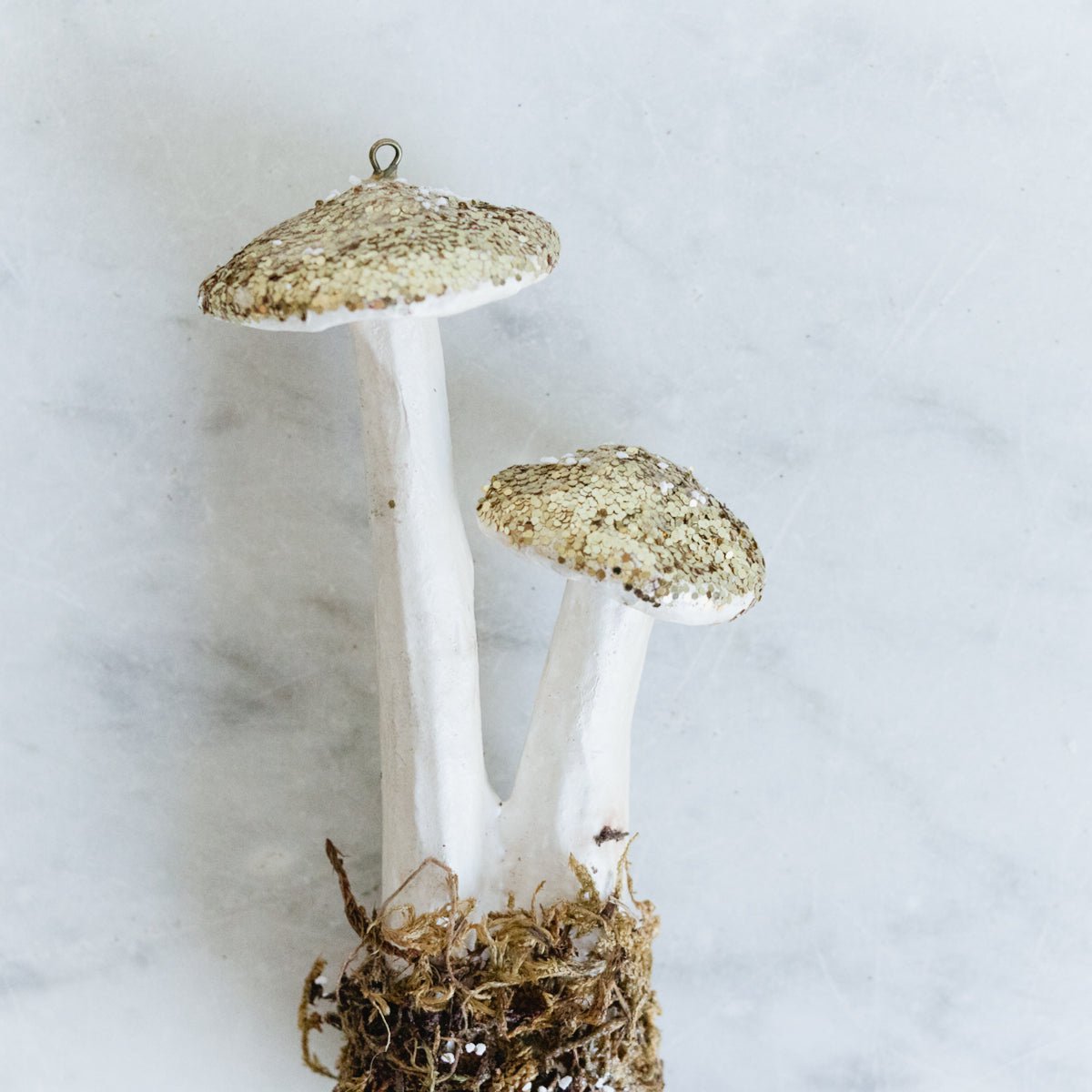 Papier Maché Gold Glitter Double Mushroom Ornament - elsie green - decor
