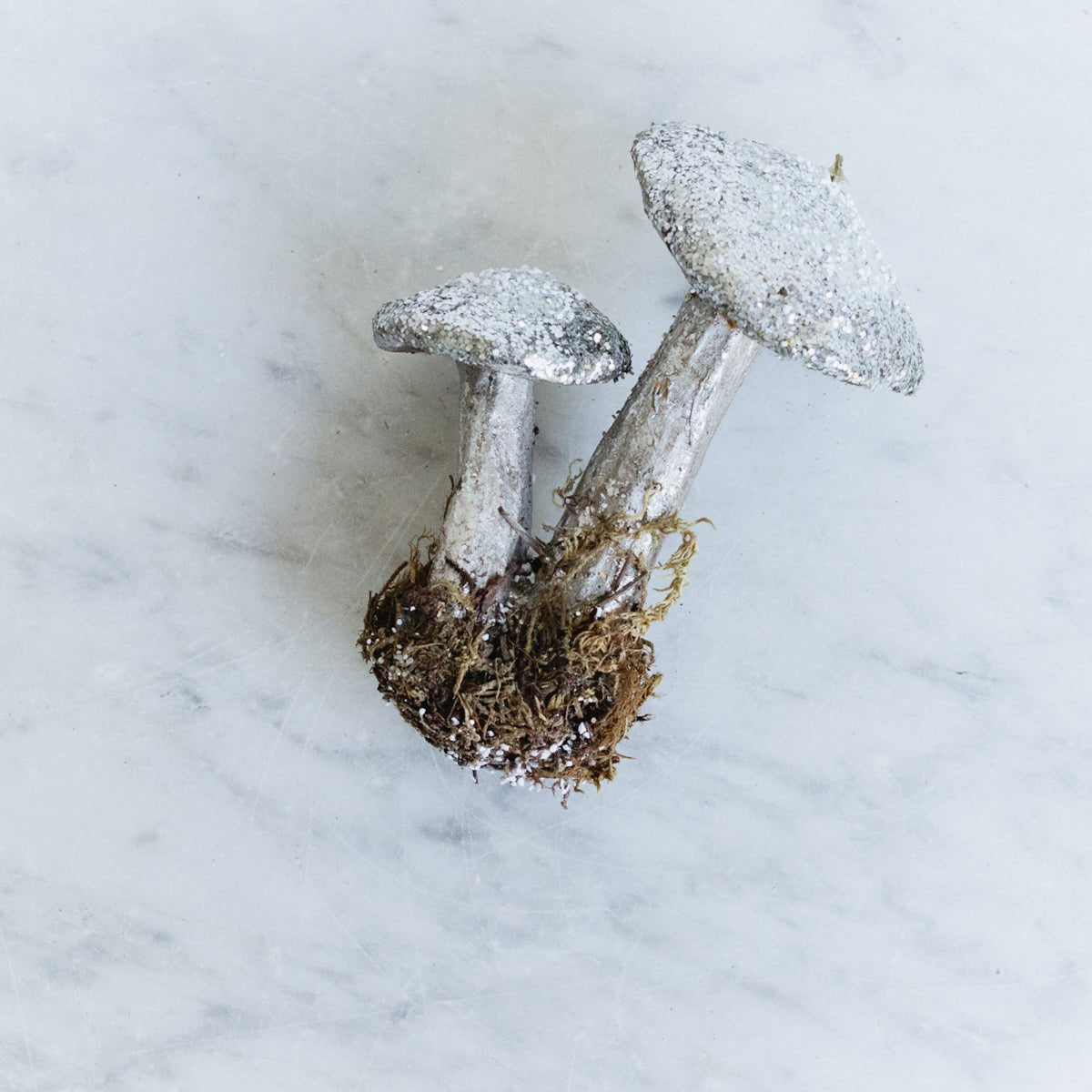 Papier Maché Silver Glitter Double Mushroom Ornament - elsie green - decor