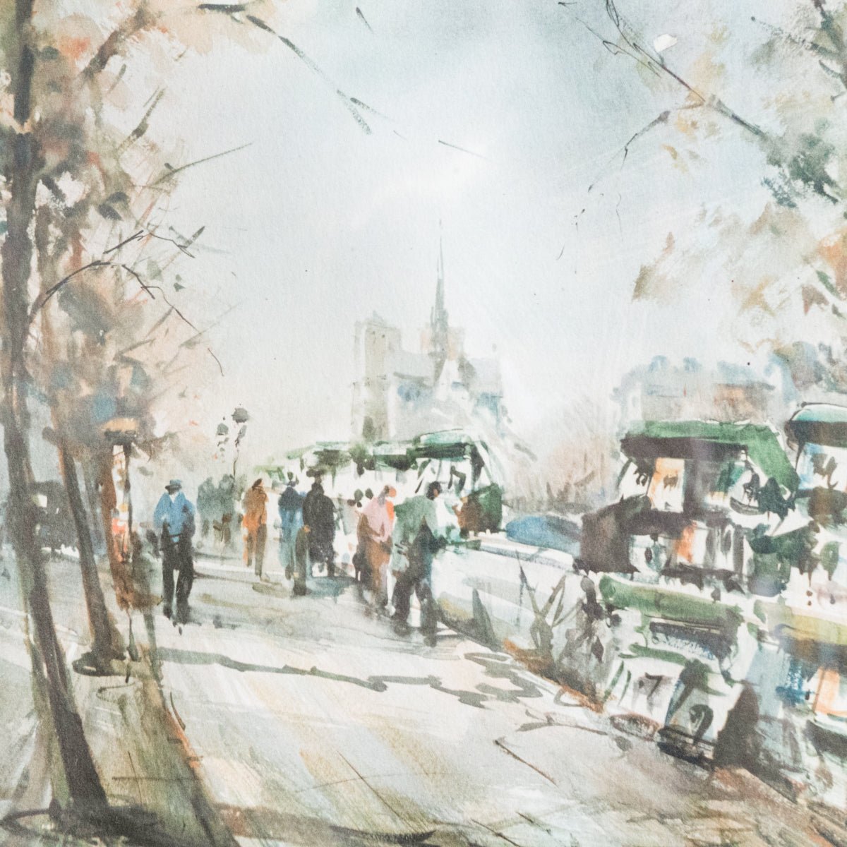 Paris Street With Bouquinistes Watercolor - elsie green - Art