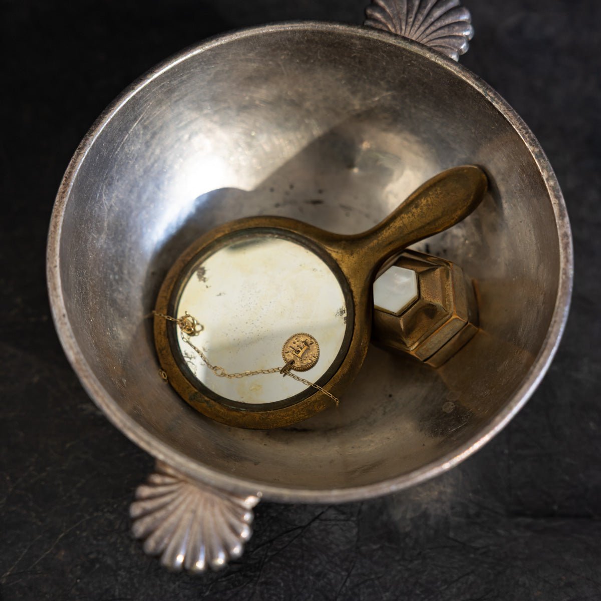 Petite Brass Mirror & Pillbox - elsie green - decor