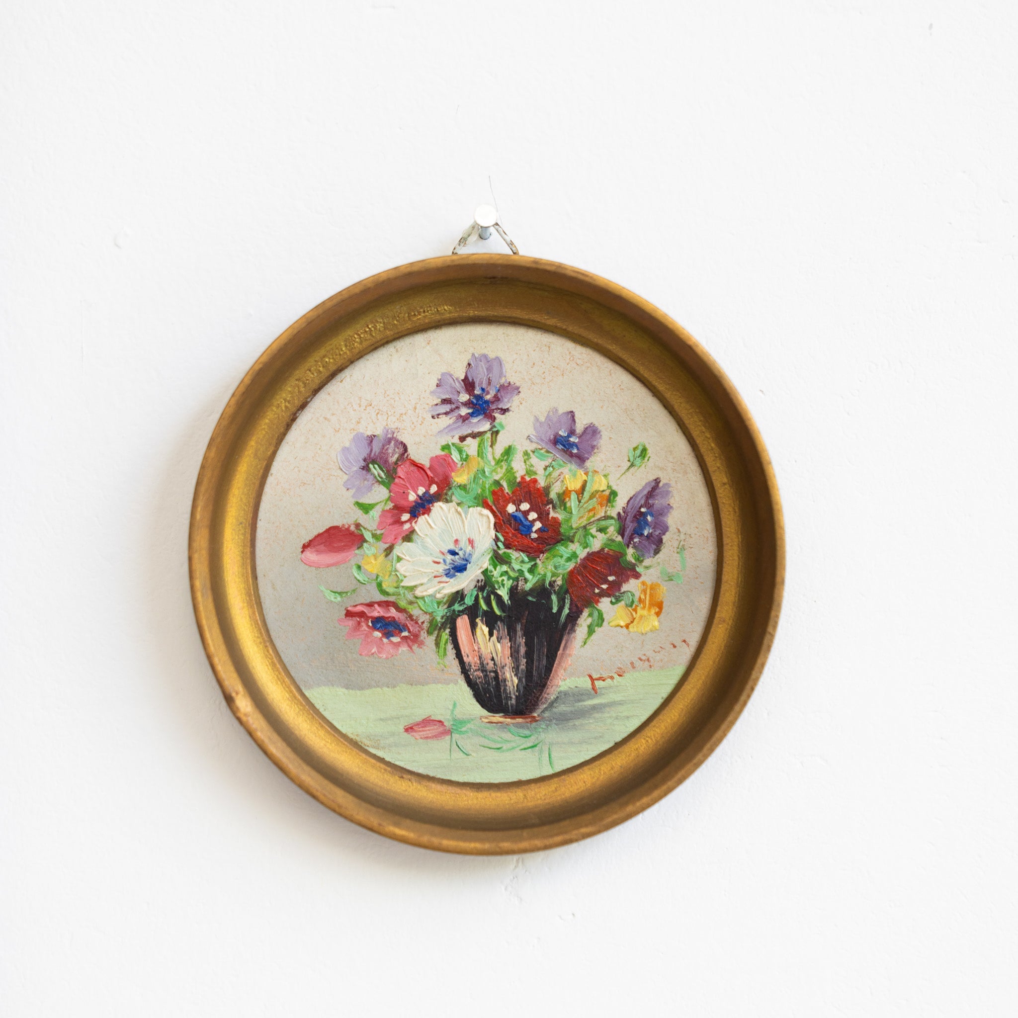 Petite Round Floral Still Life Oil Painting - elsie green - art