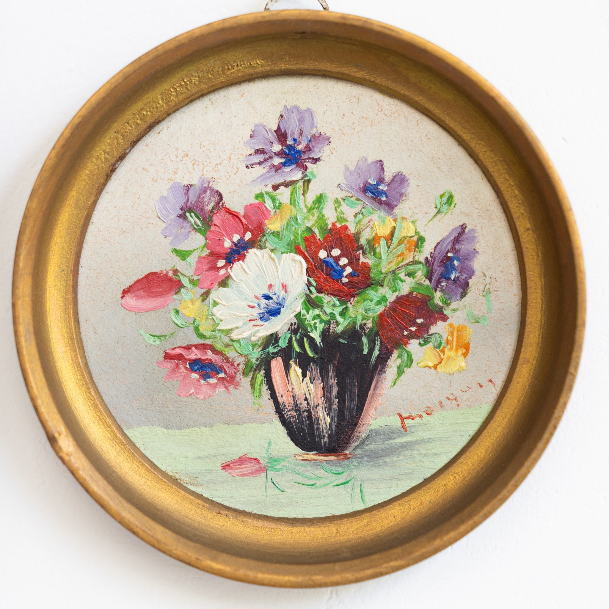 Petite Round Floral Still Life Oil Painting - elsie green - art