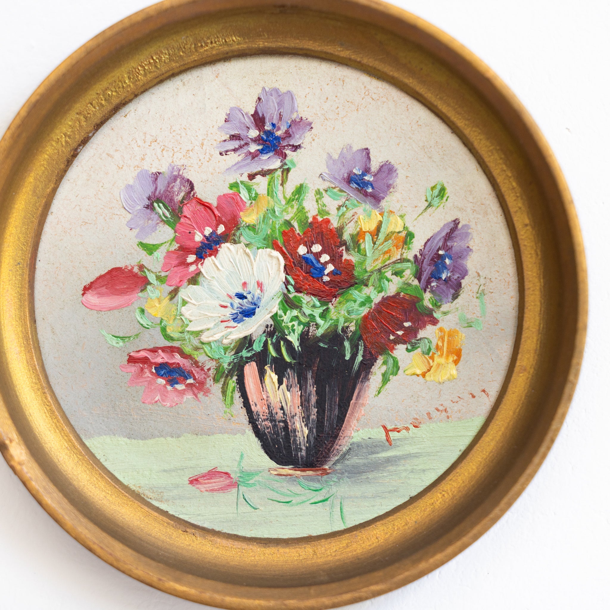 Petite Round Floral Still Life Oil Painting - elsie green - art