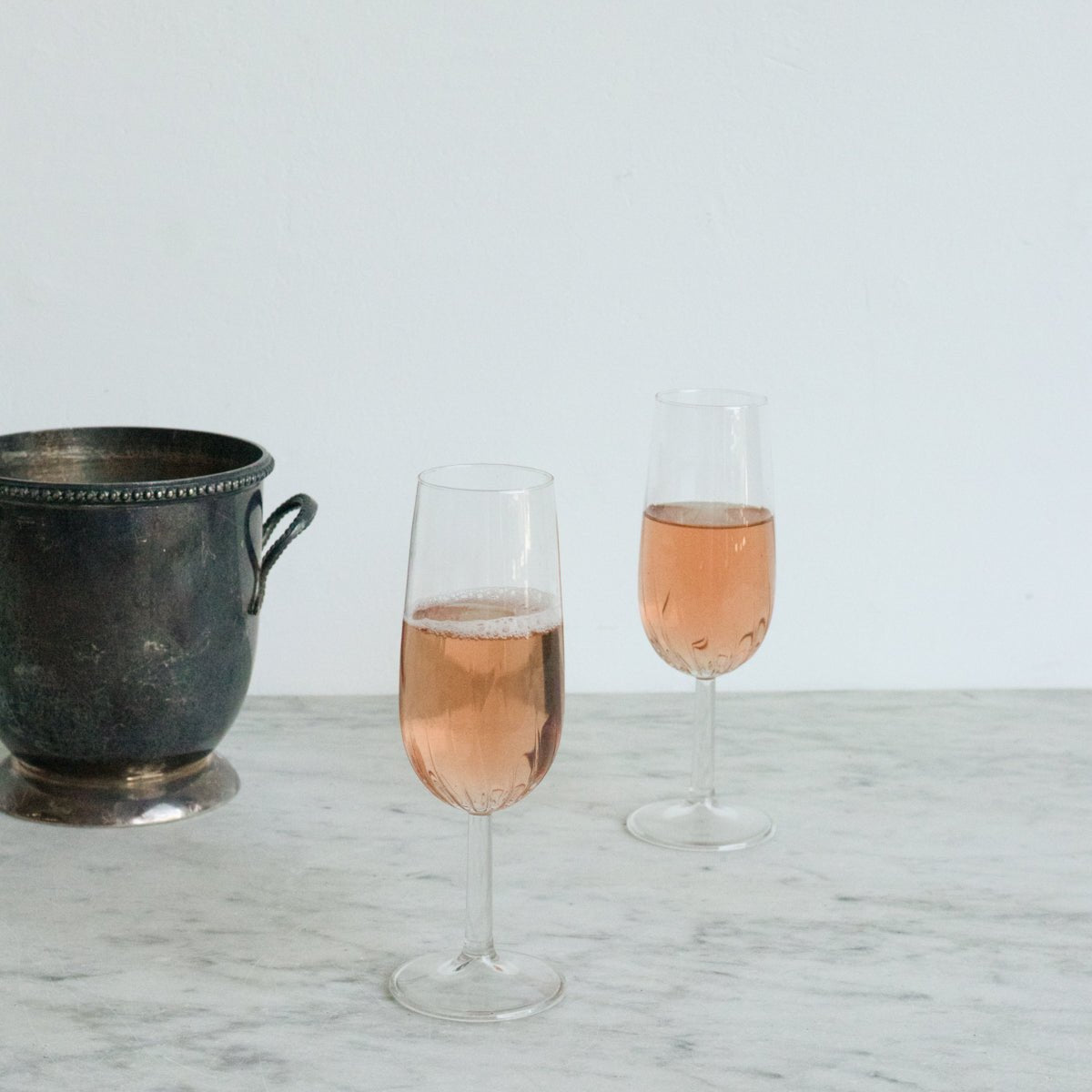 Petite Silver Ice Bucket With Pair of Flutes - elsie green - the french kitchen