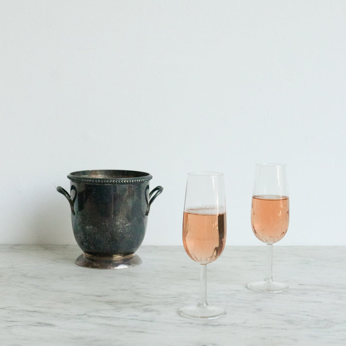 Petite Silver Ice Bucket With Pair of Flutes - elsie green - the french kitchen