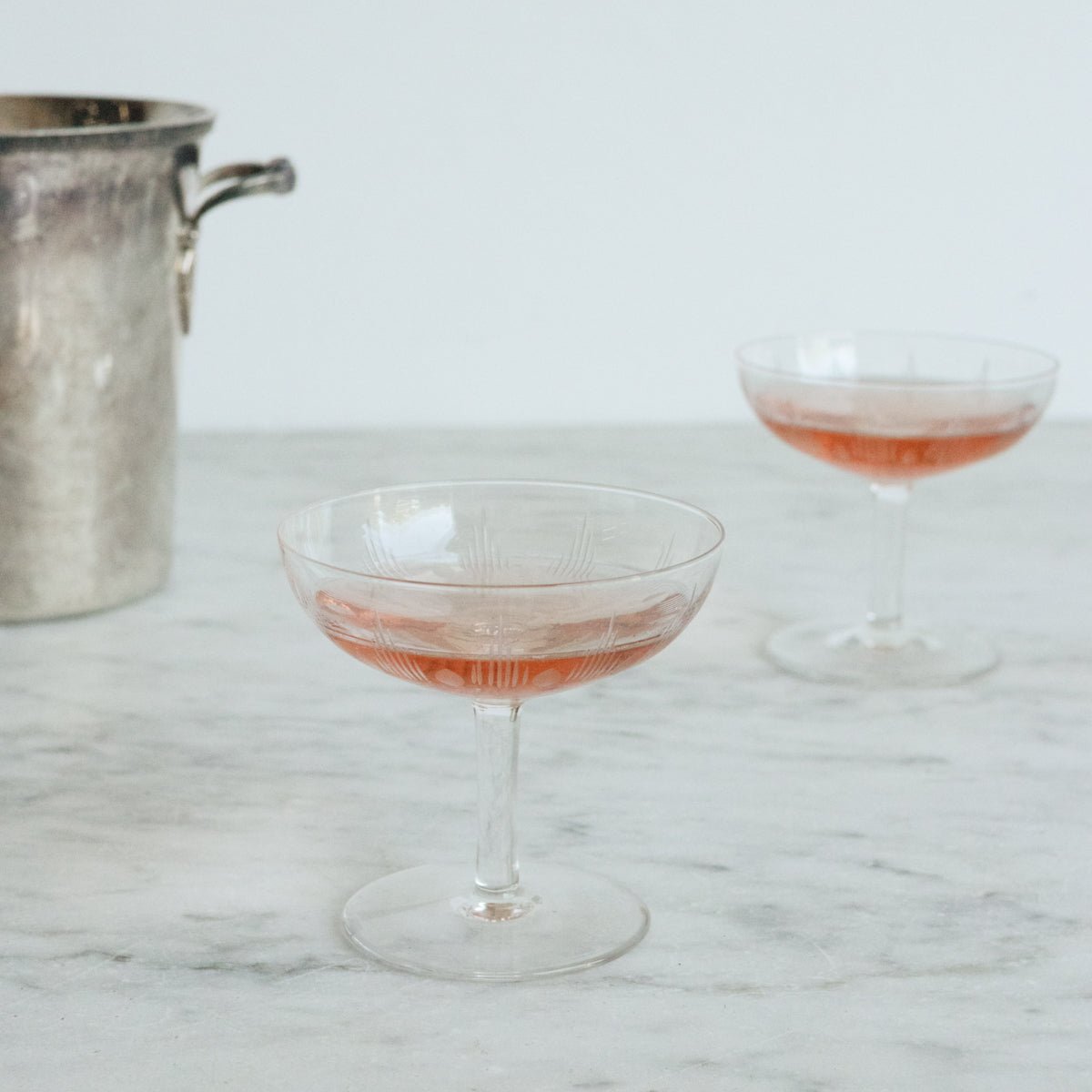 Petite Silver Ice Bucket With Pair of Petite Coupes - elsie green - The French Kitchen
