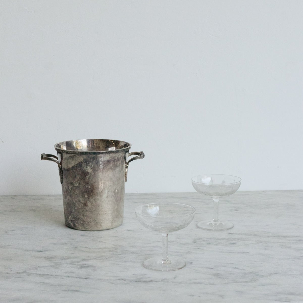 Petite Silver Ice Bucket With Pair of Petite Coupes - elsie green - The French Kitchen