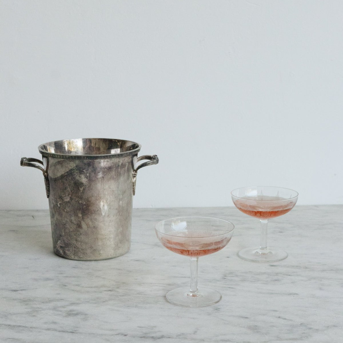 Petite Silver Ice Bucket With Pair of Petite Coupes - elsie green - The French Kitchen