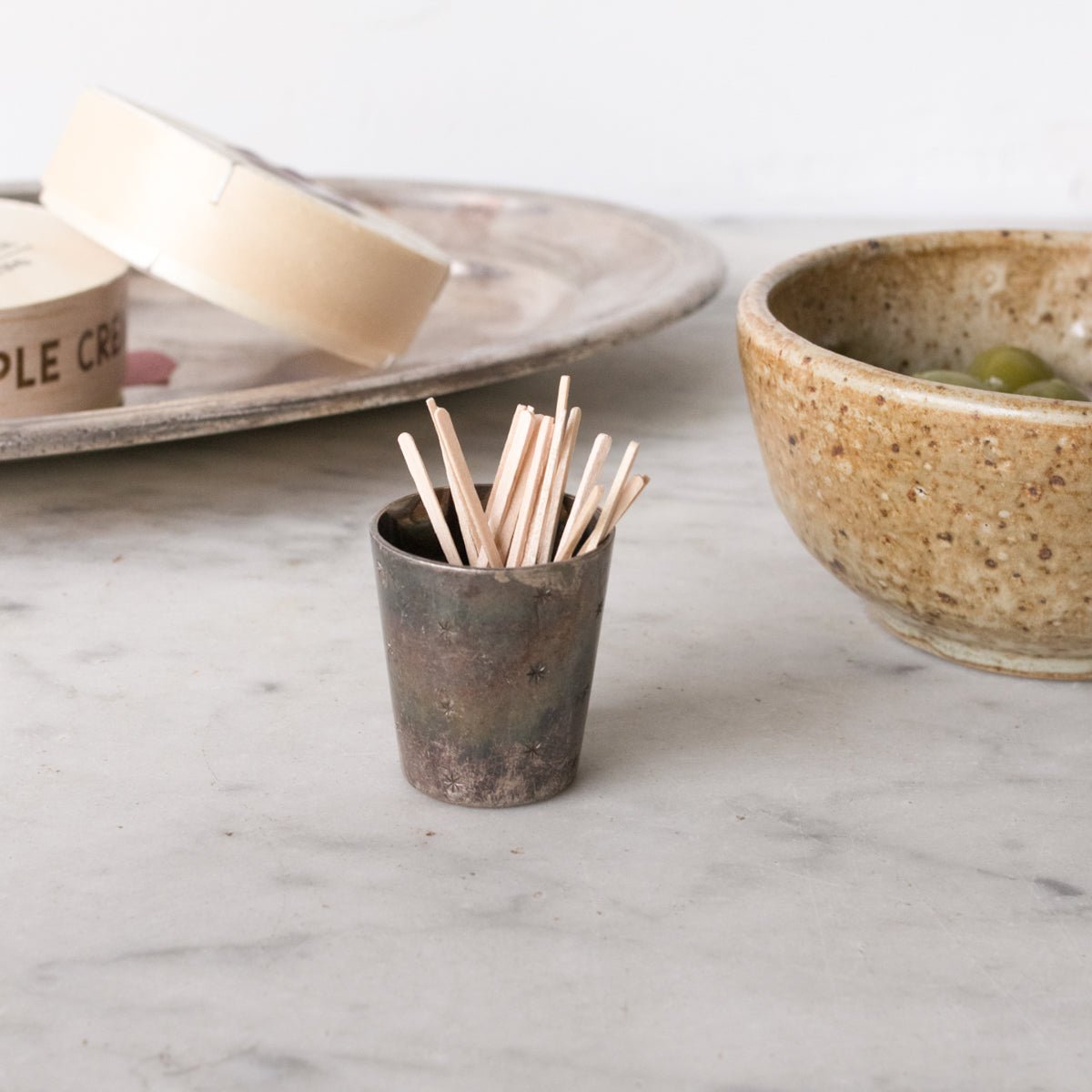 Petite Stoneware Bowl with Christofle Match Caddy - elsie green - French Kitchen