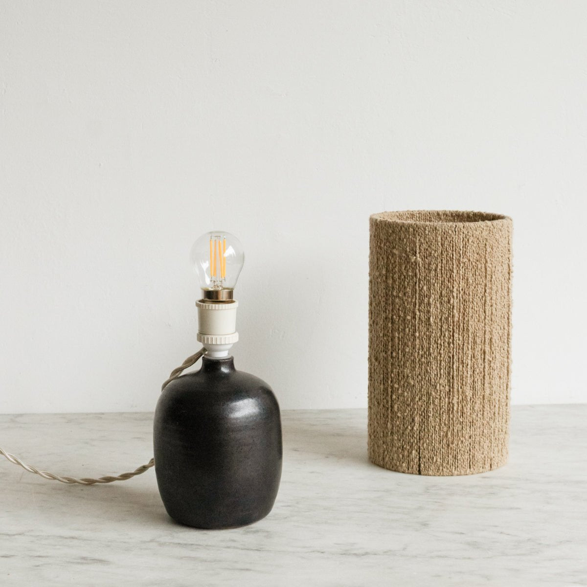 Petite Stoneware Lamp with Hemp Shade - elsie green - decor